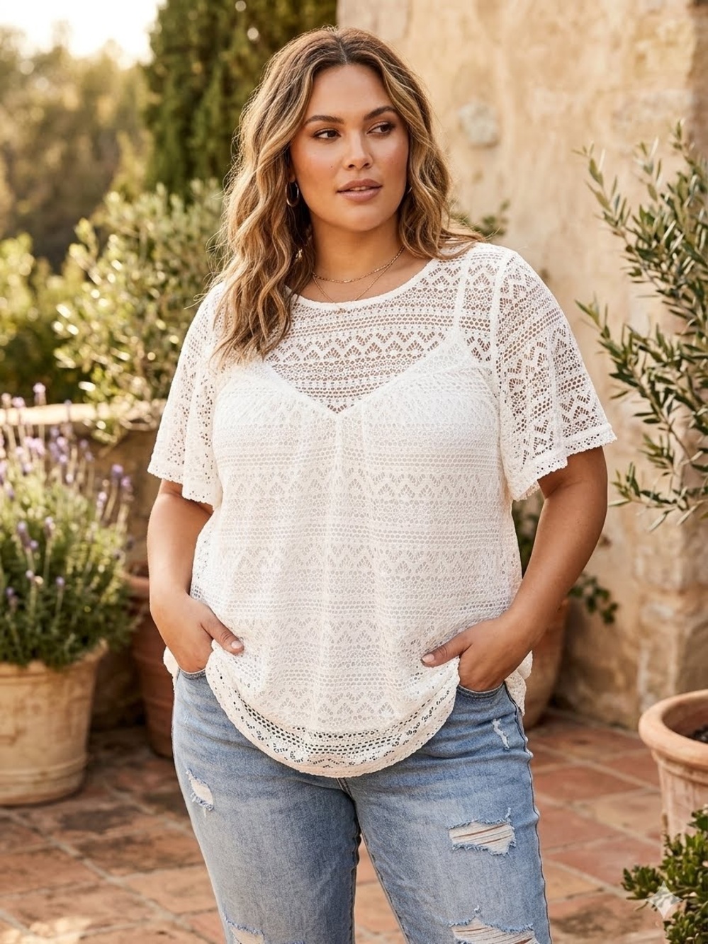 City Chic White Lace Top
